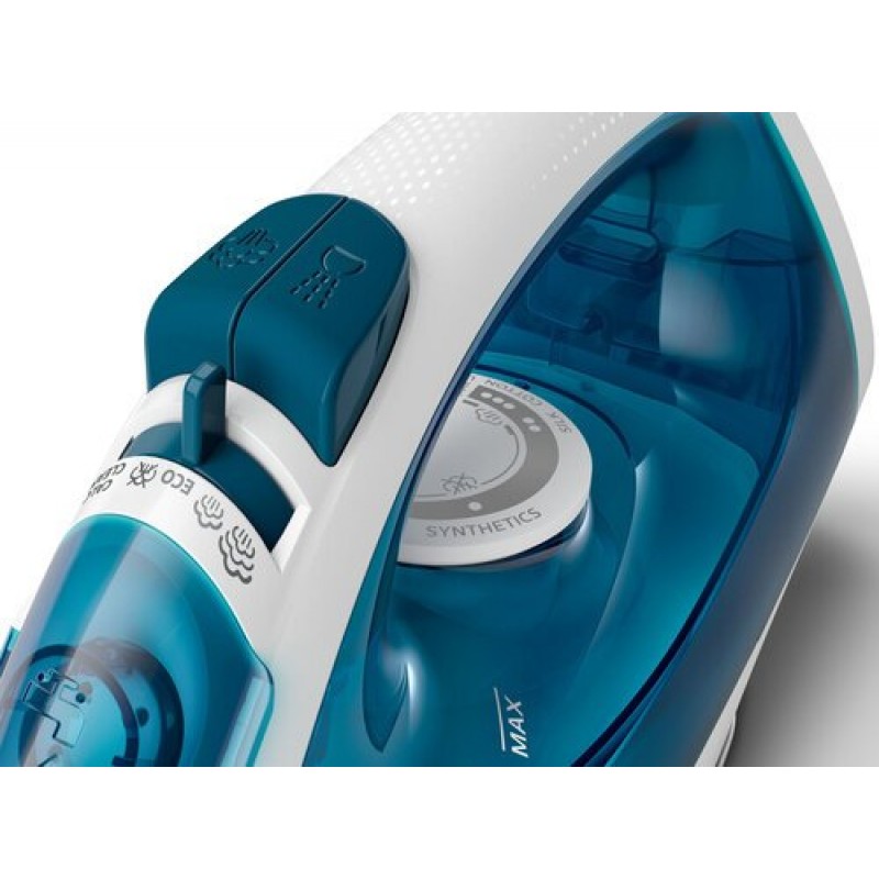 Philips Парна ютия Парен удар до 100 г, Незалепваща гладеща повърхност, Защита срещу варовик, цвят син-GC1750/20