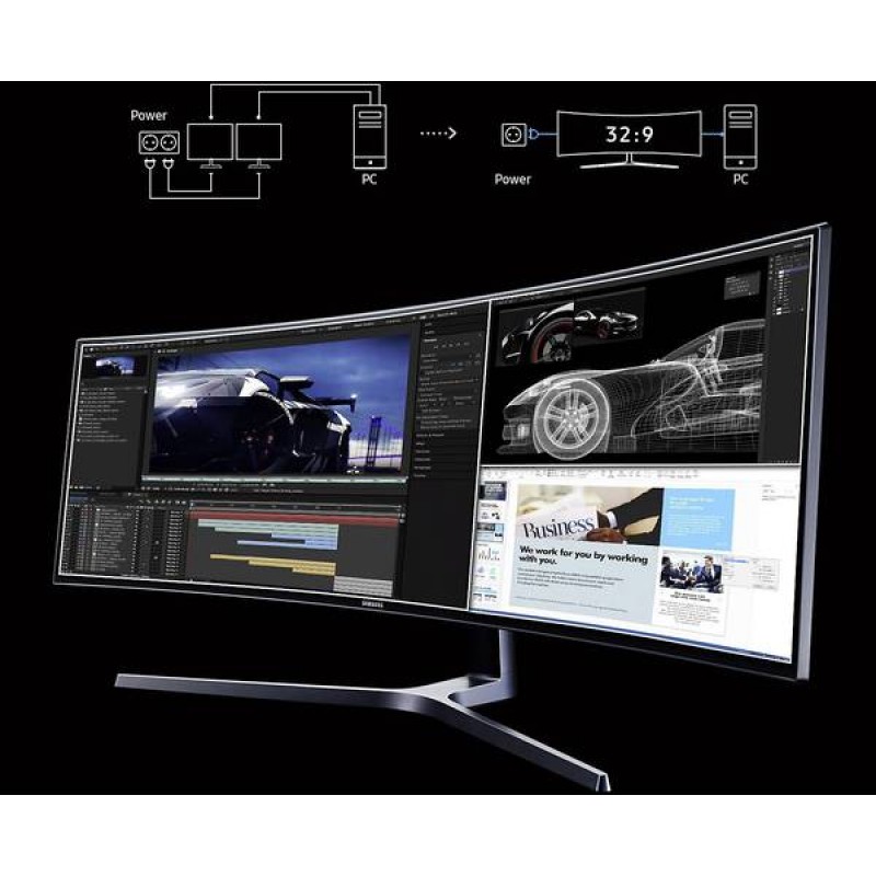 Монитор Samsung 48.9" QLED, Super Ultra-wide 32:9 (3840x1080) VA 144Hz, 1ms, 1800R, Curved, Nvidia G-Sync, FreeSync: AMD FreeSync - C49HG90D