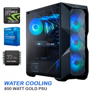 Гейминг компютър GeForce RTX 3080 TI 12GB GDDR6X, Intel i7-12700K, 32GB DDR4 3200MHz, 1TB M.2 PCIe NVMe SSD, 4TB SATA 7200rpm, Чипсет Z690, Водно охлаждане 360мм