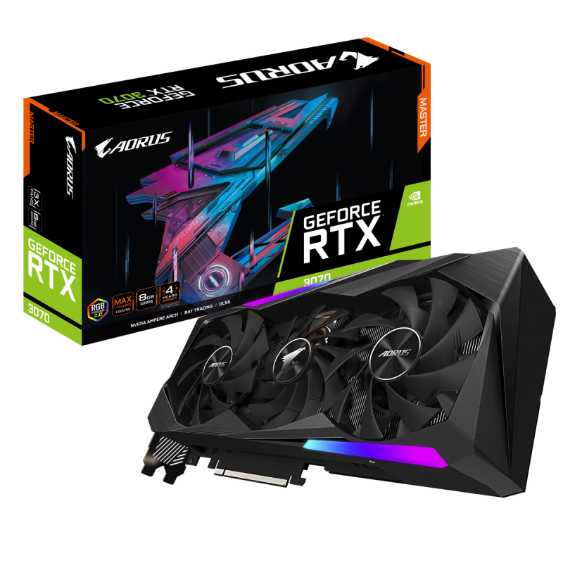 Видео картa Gigabyte AORUS GeForce RTX 3070 MASTER 8GB GDDR6 2‎56-bit 1‎845MHz-N3070AORUS-M-8GD