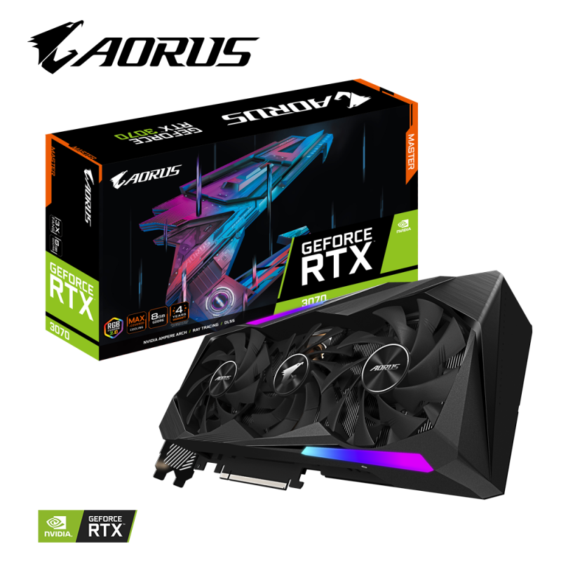 Видео картa Gigabyte AORUS GeForce RTX 3070 MASTER 8GB GDDR6 2‎56-bit 1‎845MHz-N3070AORUS-M-8GD