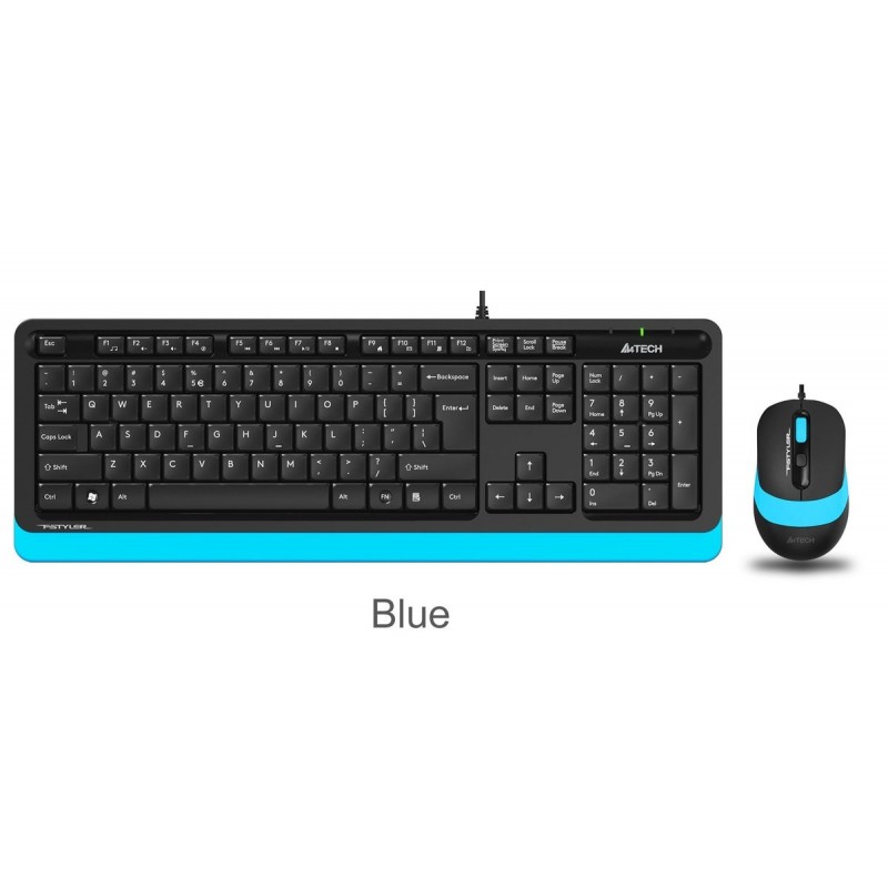 Комплект клавиатура и мишка A4TECH Fstyler  F1010, с кабел, USB, Син-A4-KEY-F1010-BLUE