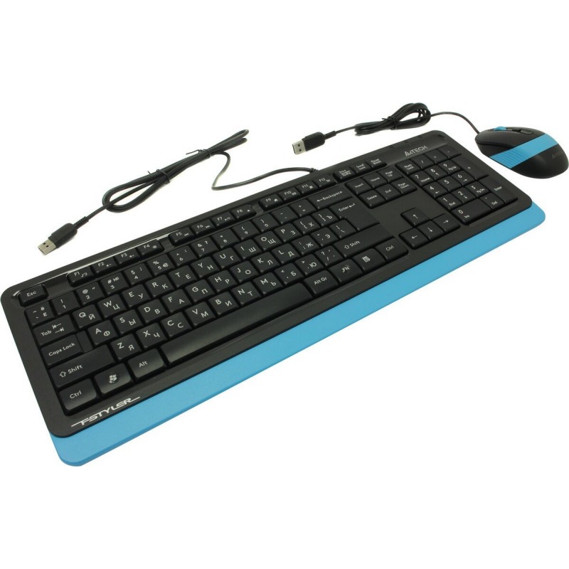 Комплект клавиатура и мишка A4TECH Fstyler  F1010, с кабел, USB, Син-A4-KEY-F1010-BLUE