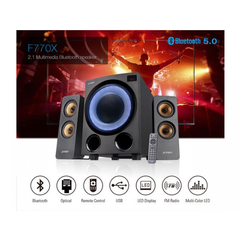Multimedia Bluetooth Speakers F&D F770X 2.1 (Subwoofer driver: 5.25”*2pcs / Satellite driver: 2.5”*4pcs), BT 5.0 /AUX/FM/USB/OPTICAL, LED Display, Multicolor LED lighting, 76W-F770X