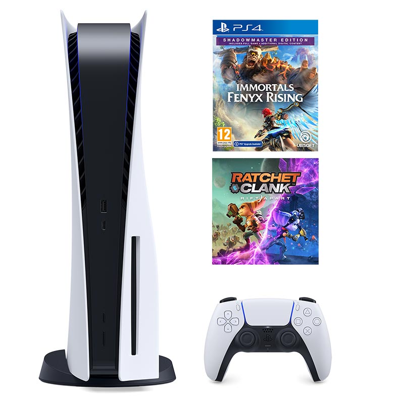 Игрална конзола SONY PS5 825GB Disc Edition White + подарък 2 игри ( Ratchet & Clank: Rift Apart + Immortals Fenyx Rising Shadowmaster Edition)-SONY-PS5-825GB-DISC-ED-WHITE-1