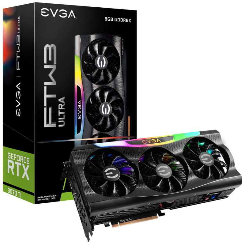 Видео карта EVGA GeForce RTX 3070 Ti FTW3 ULTRA GAMING 8GB GDDR6X, iCX3 Technology, ARGB LED, Metal Backplate-08G-P5-3797-KL