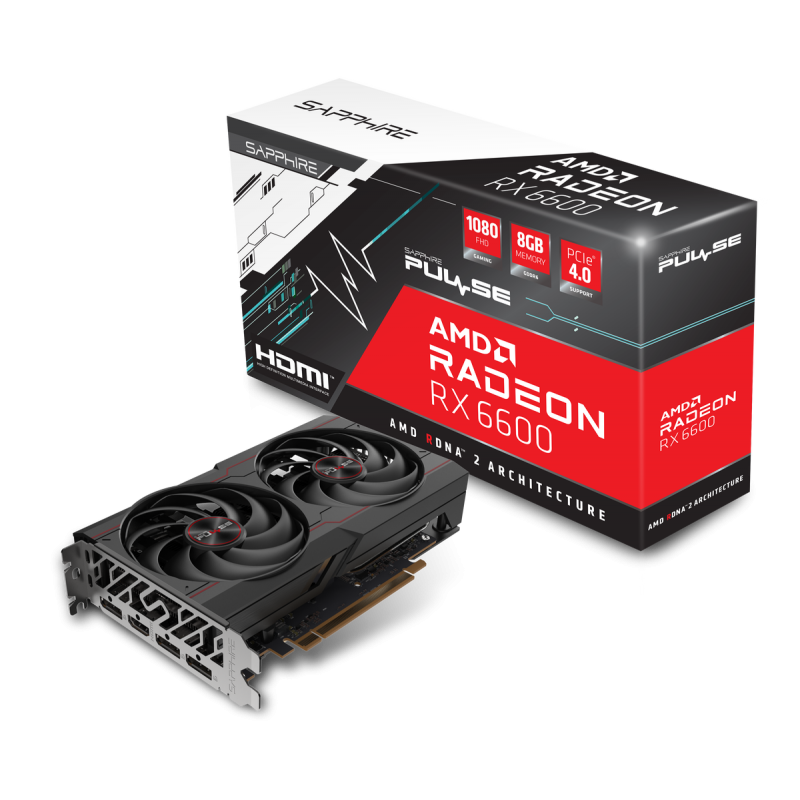 Видео карта SAPPHIRE PULSE AMD Radeon™ RX 6600 8GB, GDDR6, 128-bit, Boost Clock: Up to 2491MHz, 7nm GPU AMD RDNA™ 2 Architecture-11310-01-20G