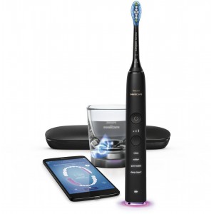 Philips Sonicare Четка за зъби с акумулаторна батерия Diamond Clean Smart с приложение, Персонализирано обучение, Интелигентни сензори на главата, Интелигентно разпознаване на главата, 4 режима, 3 степени на интензивност 5 режима, 2 глави, зареждаща чаша,