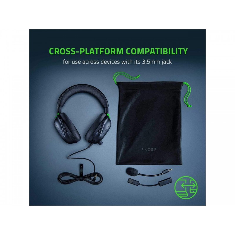 Razer BlackShark V2 X, 12 Hz – 28 KHz Frequency Response, 32 Ω (1 kHz) Impedance, Razer TriForce Driver, Breathable memory foam, Advanced passive noise cancellation, Analog 3.5 mm Connection, 100 Hz – 10 kHz Microphone Frequency, 1.3 m Cable-RZ04-03240100