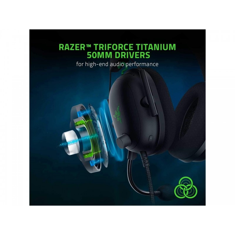 Razer BlackShark V2 X, 12 Hz – 28 KHz Frequency Response, 32 Ω (1 kHz) Impedance, Razer TriForce Driver, Breathable memory foam, Advanced passive noise cancellation, Analog 3.5 mm Connection, 100 Hz – 10 kHz Microphone Frequency, 1.3 m Cable-RZ04-03240100