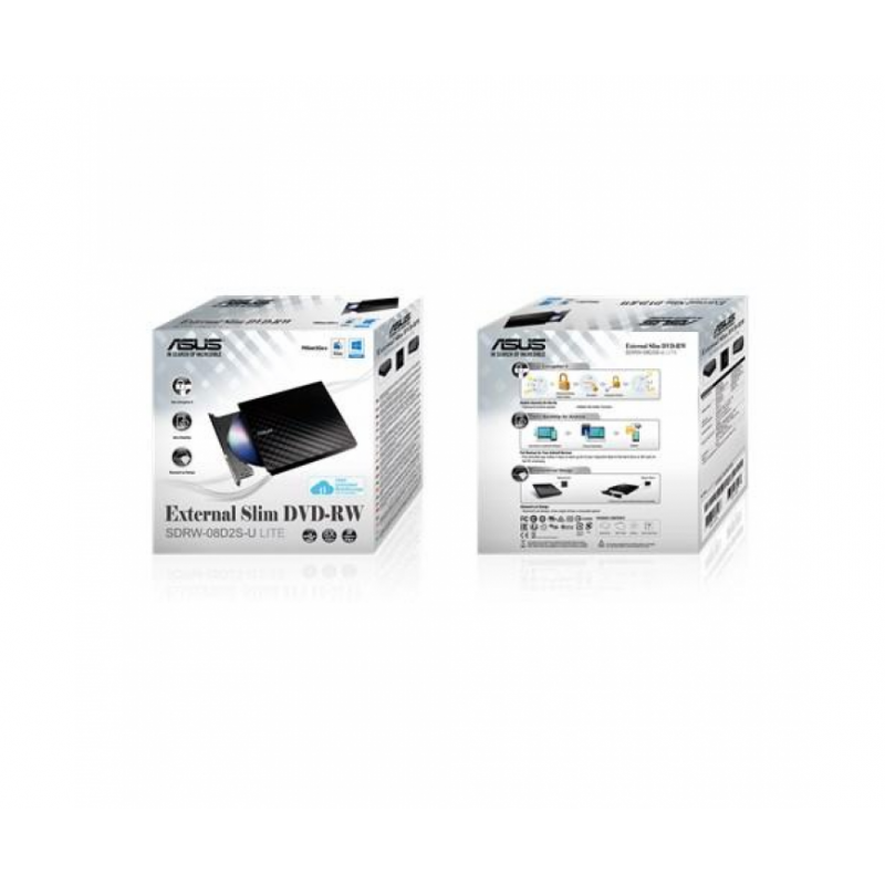 Външно USB DVD записващо устройство ASUS SDRW-08D2S-U LITE, USB 2.0, черно