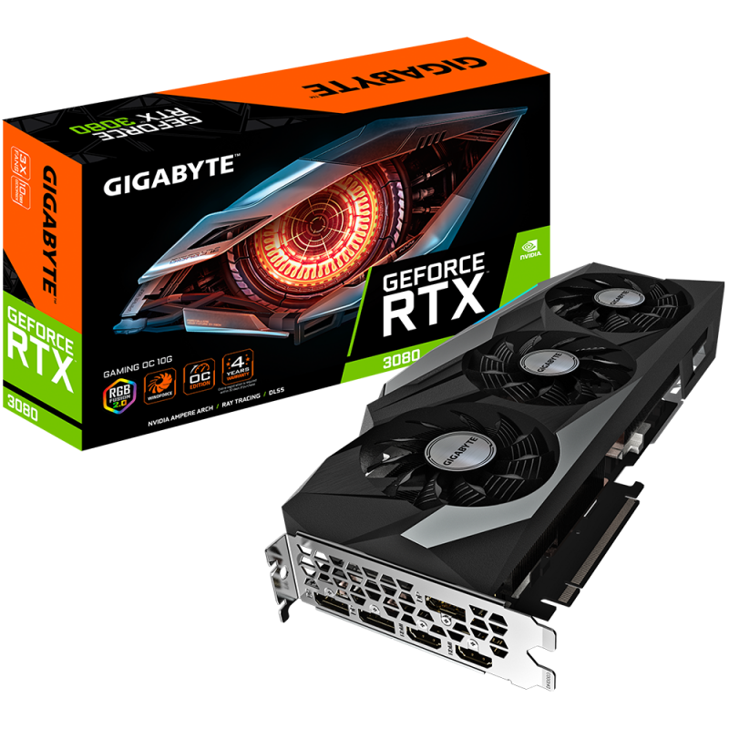 Видео карта GIGABYTE GeForce RTX 3080 GAMING OC 10GB, GDDR6X, 1‎800MHz, 3‎20-bit-GV-N3080GAMING-OC-10GD
