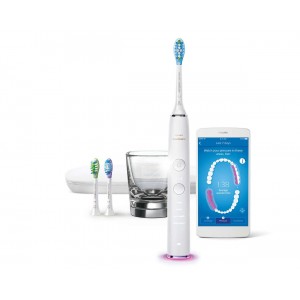 Philips Sonicare Четка за зъби с акумулаторна батерия Diamond Clean Smart с приложение, Персонализирано обучение, Интелигентни сензори на главата, Интелигентно разпознаване на главата, 4 режима, 3 степени на интензивност 5 режима, 2 глави, зареждаща чаша,