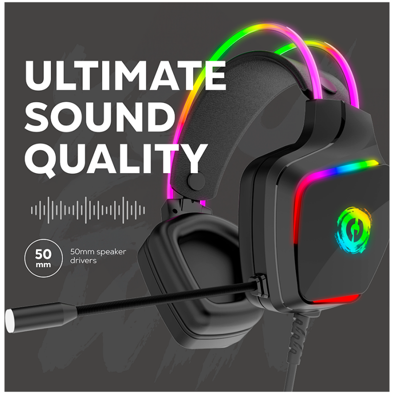 CANYON Darkless GH-9A, RGB gaming headset with Microphone, Microphone frequency response: 20HZ~20KHZ,  ABS+ PU leather, USB*1*3.5MM jack