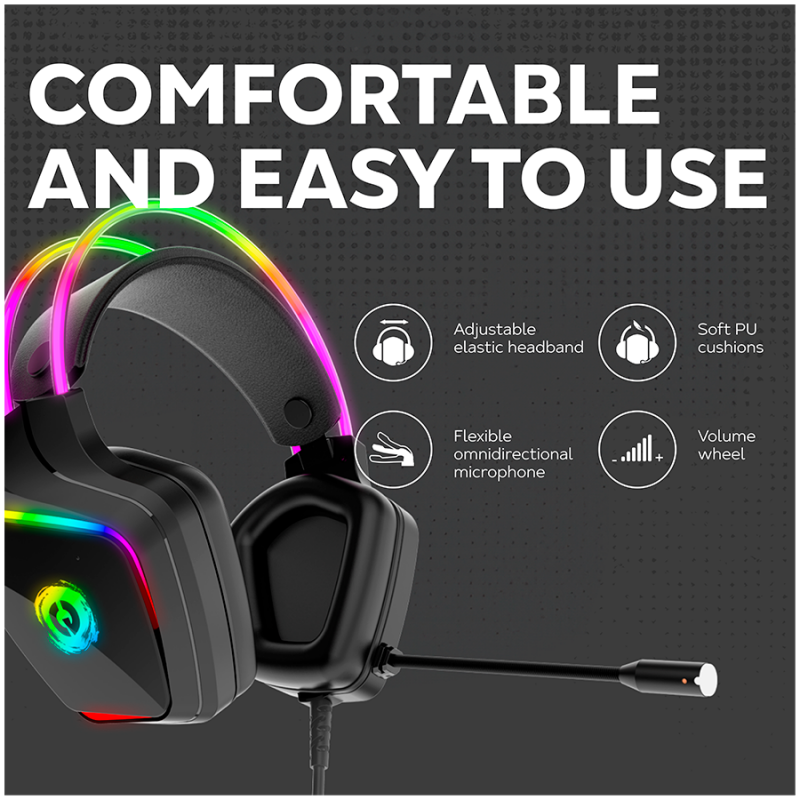 CANYON Darkless GH-9A, RGB gaming headset with Microphone, Microphone frequency response: 20HZ~20KHZ,  ABS+ PU leather, USB*1*3.5MM jack
