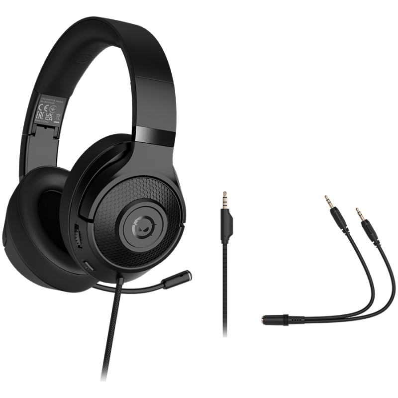LORGAR Noah 101, Gaming headset with microphone, 3.5mm jack connection, cable length 2m, foldable design, PU leather ear pads, size: