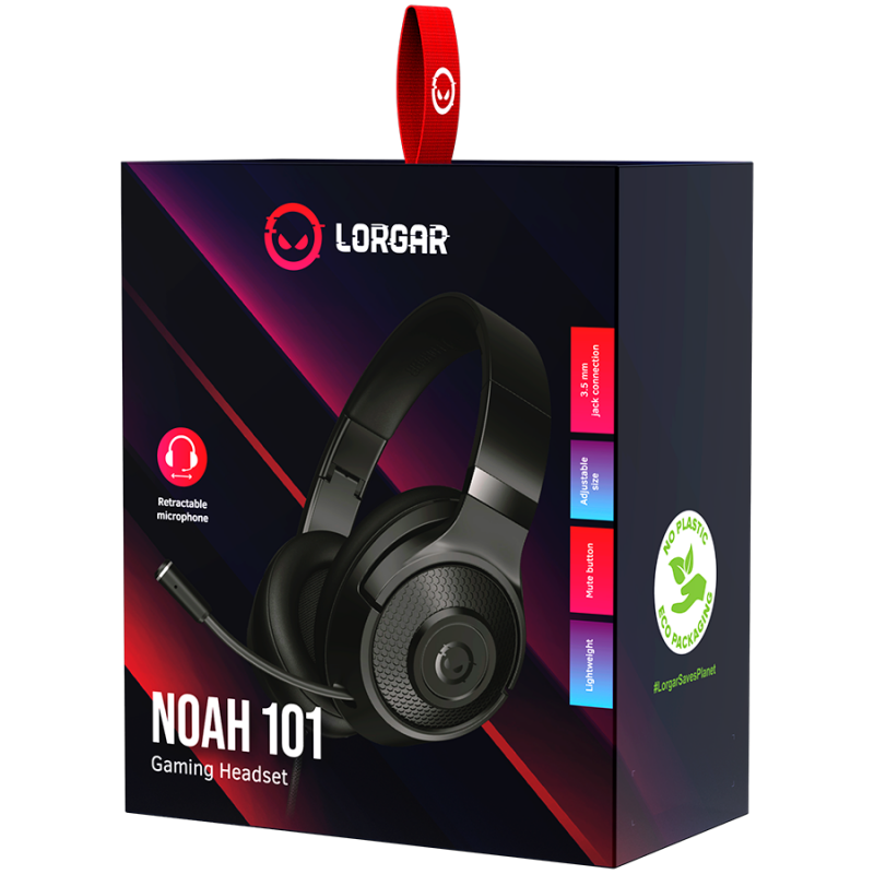LORGAR Noah 101, Gaming headset with microphone, 3.5mm jack connection, cable length 2m, foldable design, PU leather ear pads, size: