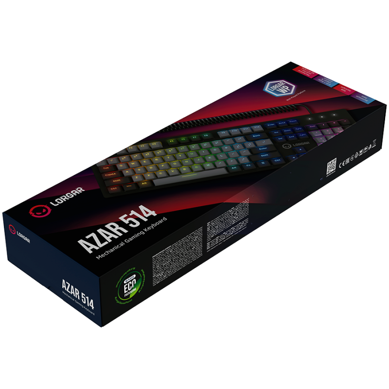 LORGAR Azar 514, Wired mechanical gaming keyboard, RGB backlight, 1680000 colour variations, 18 modes, keys number: 104, 50M clicks, linear