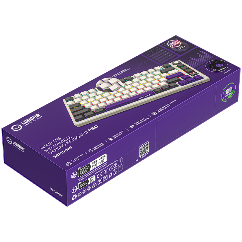 LORGAR KBP7075W, Wireless 75% Mechanical Gaming Keyboard Pro, Beige, EN layout, LRG-KBP7075W-RT-US