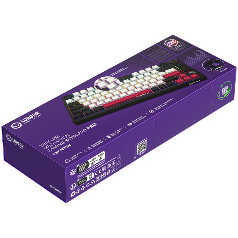 LORGAR KBP7075W, Wireless 75% Mechanical Gaming Keyboard Pro, Black/red, EN layout, LRG-KBP7075W-BK-US