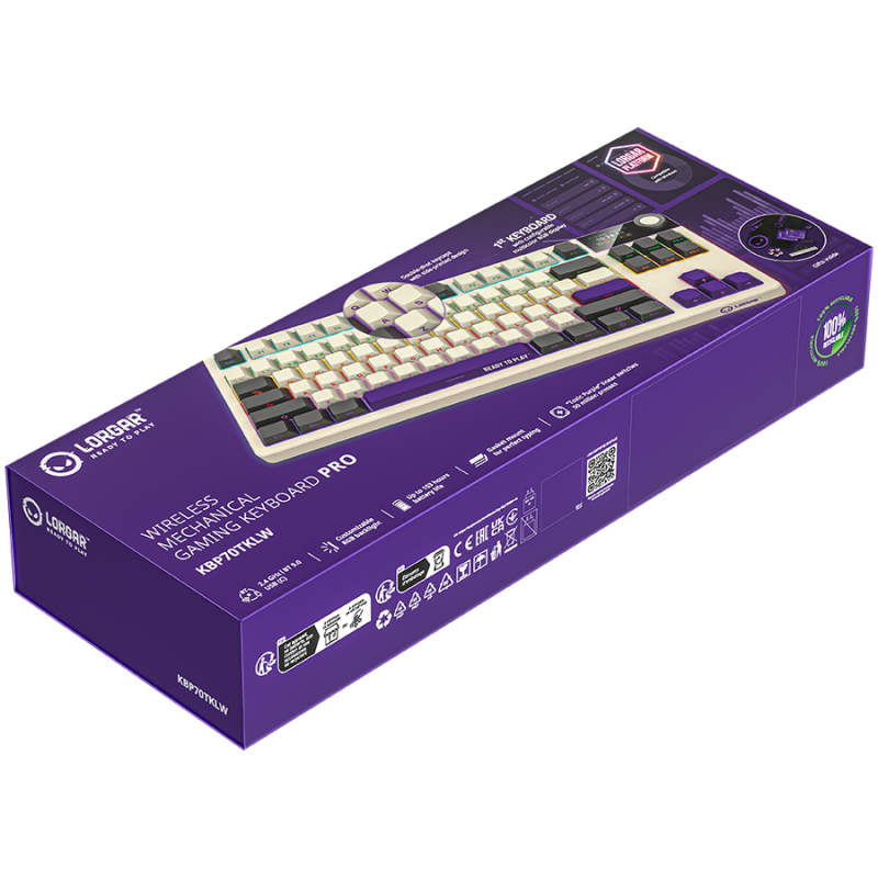 LORGAR KBP70TKLW, Wireless TKL Mechanical Gaming Keyboard Pro, Beige, EN layout, LRG-KBP70TKLW-RT-US
