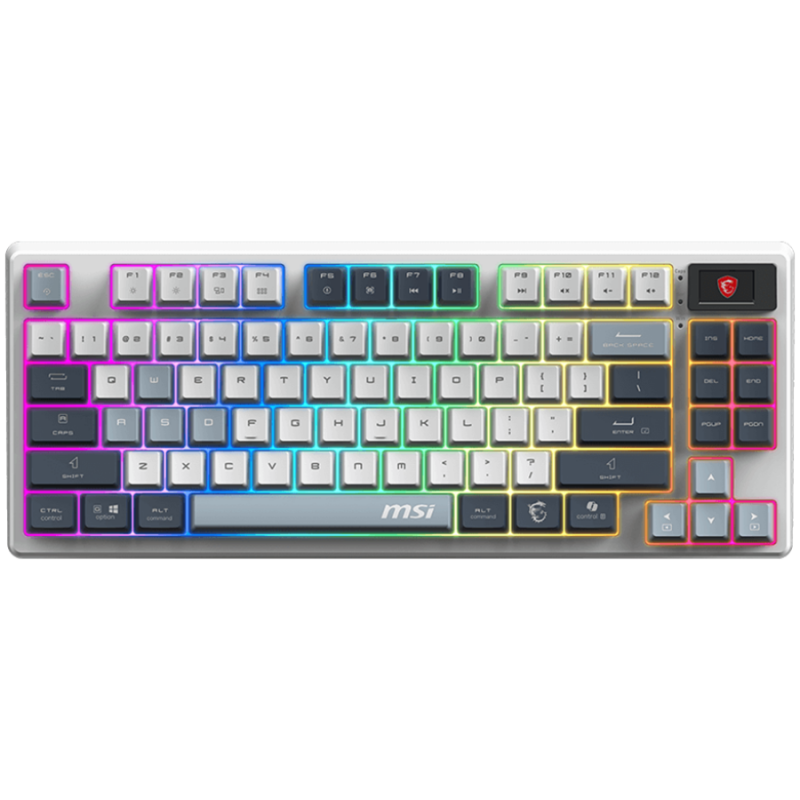 MSI FORGE GK600 TKL WIRELESS SKY - Hot-Swappable Mechanical Switches, PBT Keycaps, Sound-Dampening Foam and Gaskets, Integrated Display, RGB LED, 2.4GHz, BT, USB-C