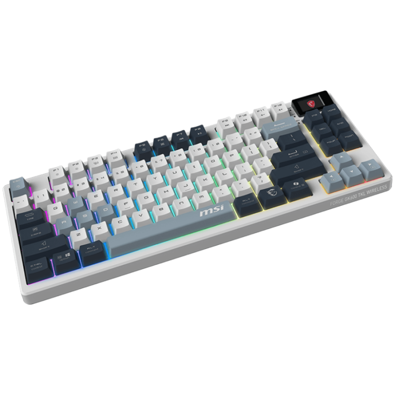 MSI FORGE GK600 TKL WIRELESS SKY - Hot-Swappable Mechanical Switches, PBT Keycaps, Sound-Dampening Foam and Gaskets, Integrated Display, RGB LED, 2.4GHz, BT, USB-C