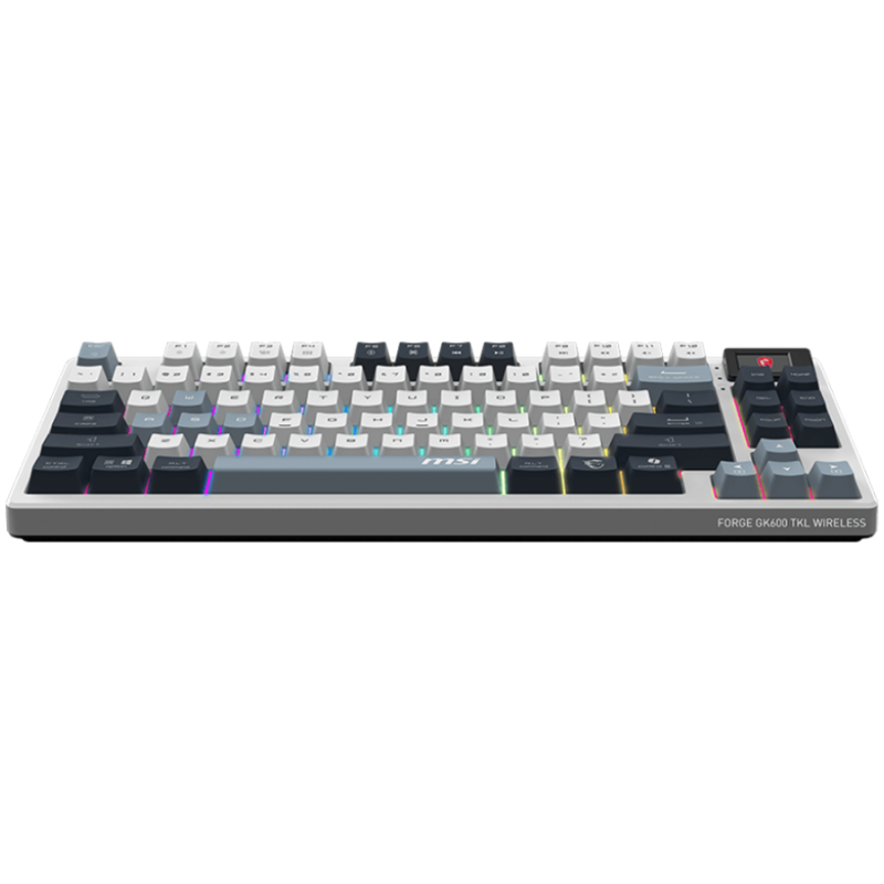 MSI FORGE GK600 TKL WIRELESS SKY - Hot-Swappable Mechanical Switches, PBT Keycaps, Sound-Dampening Foam and Gaskets, Integrated Display, RGB LED, 2.4GHz, BT, USB-C