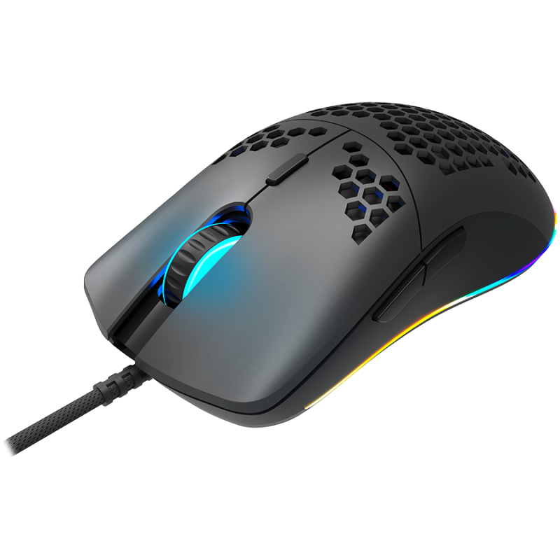 CANYON,Gaming Mouse with 7 programmable buttons, Pixart 3519 optical sensor, 4 levels of DPI and up to 4200, 5 million times key life, 1.65m Ultraweave cable, UPE feet and colorful RGB lights, Black, size:128.5x67x37.5mm, 105g-CND-SGM11B