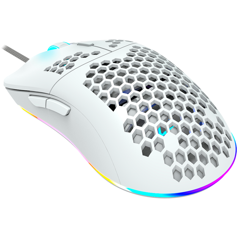CANYON,Gaming Mouse with 7 programmable buttons, Pixart 3519 optical sensor, 4 levels of DPI and up to 4200, 5 million times key life, 1.65m Ultraweave cable, UPE feet and colorful RGB lights, White, size:128.5x67x37.5mm, 105g-CND-SGM11W