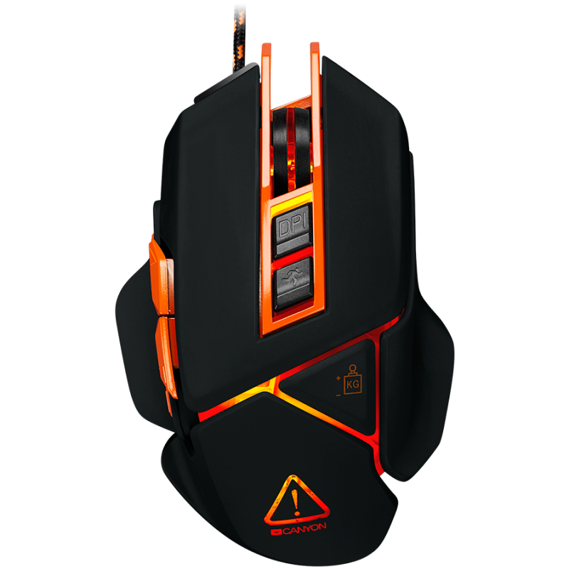 CANYON Optical gaming mouse, adjustable DPI setting 800/1000/1200/1600/2400/3200/4800/6400, LED backlight, moveable weight slot and retractable top cover for comfortable usage-CND-SGM6N