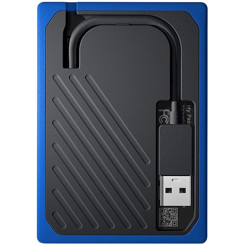WD My Passport Go 1TB External SSD, USB 3.0, Read/Write: 400 / 400 MB/s, Black w/Cobalt trim-WDBMCG0010BBT-WESN