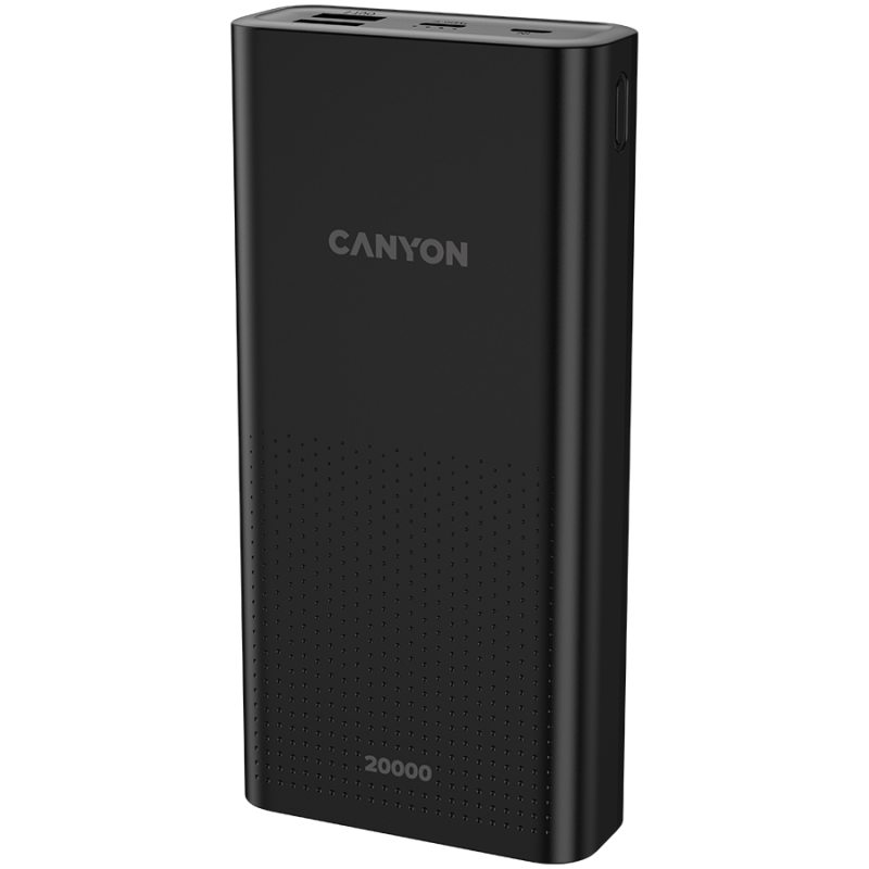 CANYON  PB-2001 Power bank 20000mAh Li-poly battery, Input 5V/2A , Output 5V/2.1A(Max), 144*69*28.5mm, 0.440Kg, Black, CNE-CPB2001B