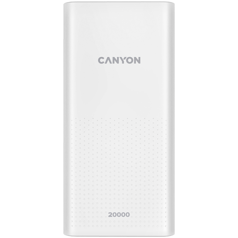 CANYON  PB-2001 Power bank 20000mAh Li-poly battery, Input 5V/2A , Output 5V/2.1A(Max) , 144*69*28.5mm, 0.440Kg, white, CNE-CPB2001W