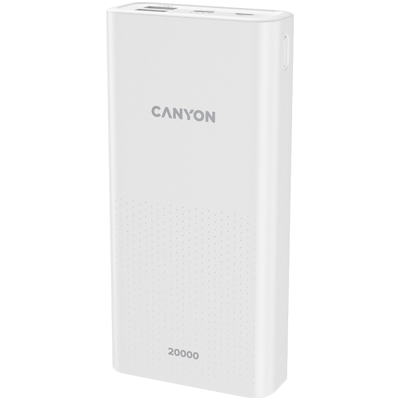 CANYON  PB-2001 Power bank 20000mAh Li-poly battery, Input 5V/2A , Output 5V/2.1A(Max) , 144*69*28.5mm, 0.440Kg, white, CNE-CPB2001W