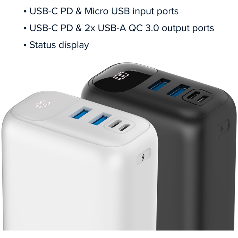 CANYON PB - 301 Power bank 30000mAh Li-poly battery, Input Micro: DC5V/2A, 9V/2A Input Type c PD ： DC5V/3A, 9V/2A， Output Type C