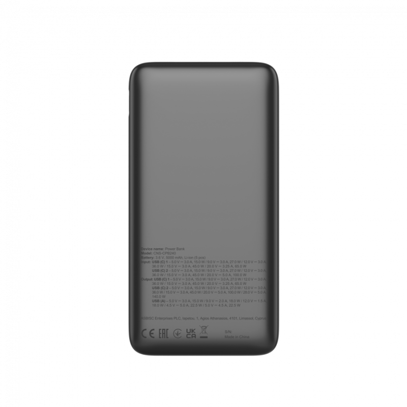 CANYON Power Bank PB-240, 25000mAh PD140W display power bank,Size160.0x82x27 mm Weight 508+-10g, Dark Grey