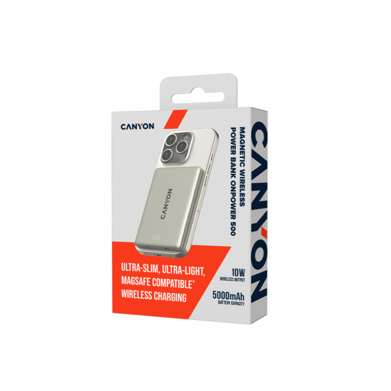 CANYON magnetic power bank OnPower 500 PD20W 5000mAh Aluminium Star Grey