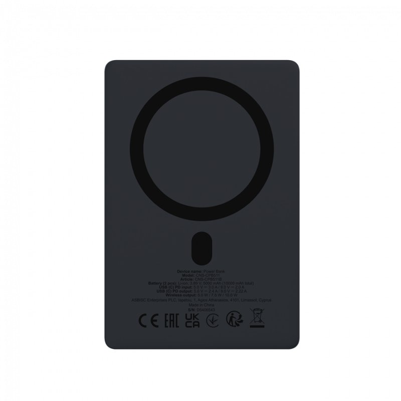 CANYON magnetic power bank OnPower 511 PD20W 10000mAh Aluminium Interstellar Black