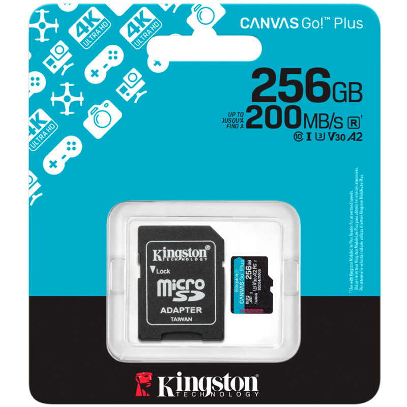 KINGSTON 256GB microSDXC Canvas Go Plus Gen4 200MB/s A2 U3 V30 Card + Adapter, SDCG4/256GB