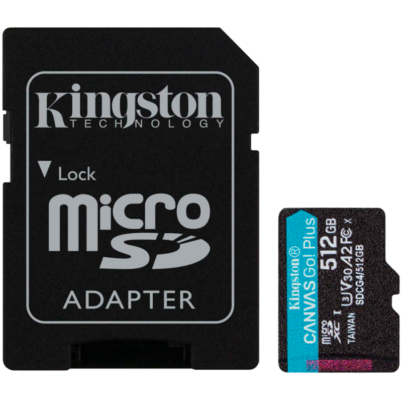 KINGSTON 512GB microSDXC Canvas Go Plus Gen4 200MB/s A2 U3 V30 Card + Adapter, SDCG4/512GB