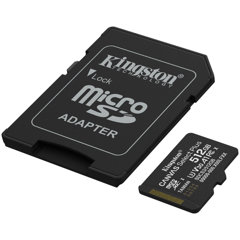 Kingston 512GB microSDXC Canvas Select Plus Gen3 150MB/s A1 Card + Adapter, SDCS3/512GB