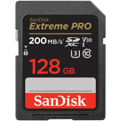 SanDisk Extreme PRO 128GB SDXC Memory Card + 2 years RescuePRO Deluxe up to 200MB/s & 90MB/s Read/Write speeds, UHS-I, Class 10, U3, V30, EAN: 619659188634