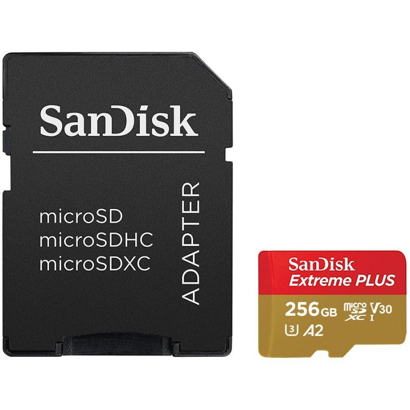 SanDisk Extreme Plus microSDXC 256GB + SD Adapter + Rescue Pro Deluxe 170MB/s A2 C10 V30 UHS-I U3; EAN: 619659169534-SDSQXBZ-256G-GN6MA