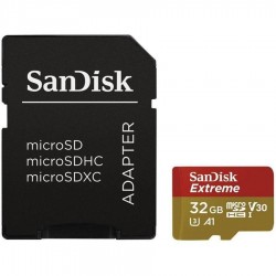 SanDisk Extreme microSDHC 32GB + SD Adapter for Action Sports Cameras - 100MB/s A1 C10 V30 UHS-I U3; EAN: 619659155100
