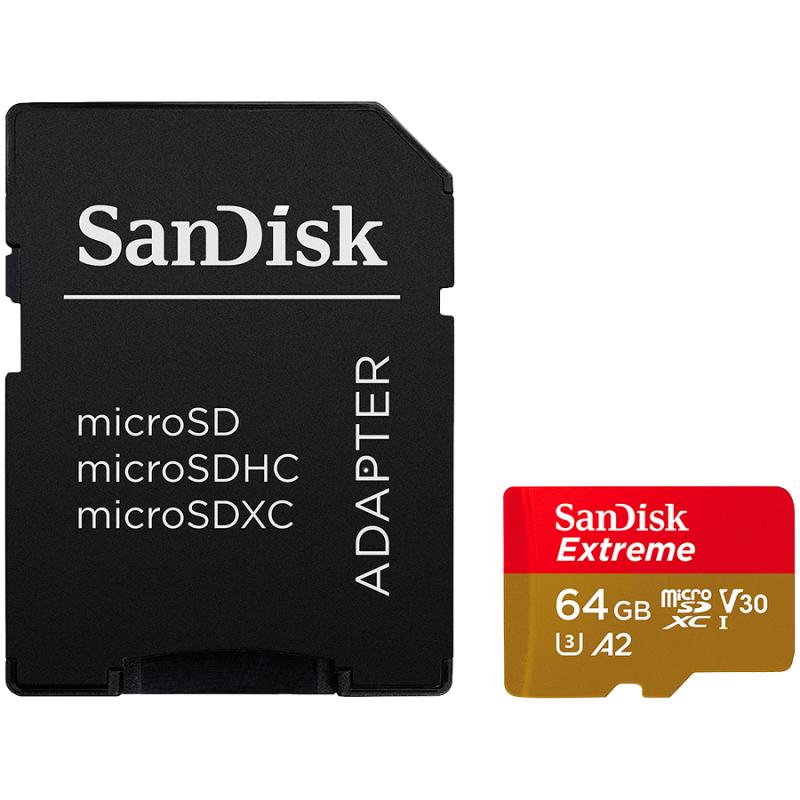 SanDisk Extreme microSDXC 64GB + SD Adapter + 1 year RescuePRO Deluxe up to 170MB/s & 80MB/s Read/Write speeds A2 C10 V30 UHS-I U3, EAN: