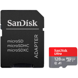 SanDisk Ultra microSDXC 128GB + SD Adapter 140MB/s  A1 Class 10 UHS-I - Imaging Packaging; EAN:619659200022