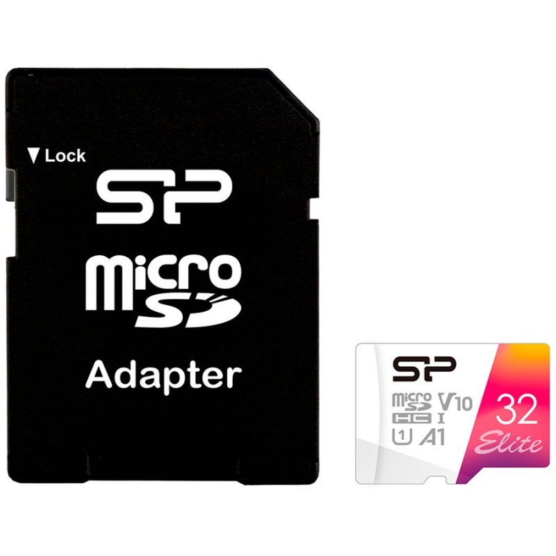 Silicon Power New Elite /class10 32GB mSD Card A1, V10, UHS-1 (U1) R/W: up to 100/30 MB/s, A1, V10, ECC function, Shock/water/x-ray-proof, w/ adapter