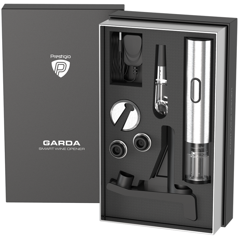 Prestigio Garda, smart wine opener, simple operation with 2 buttons, aerator, vacuum stopper preserver, PWO105SL