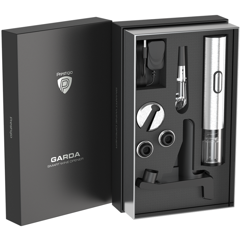 Prestigio Garda, smart wine opener, simple operation with 2 buttons, aerator, vacuum stopper preserver, PWO105SL